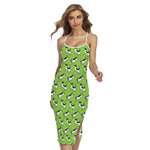 Green Doodle Bull Terrier Pattern Print Cross Back Cami Dress