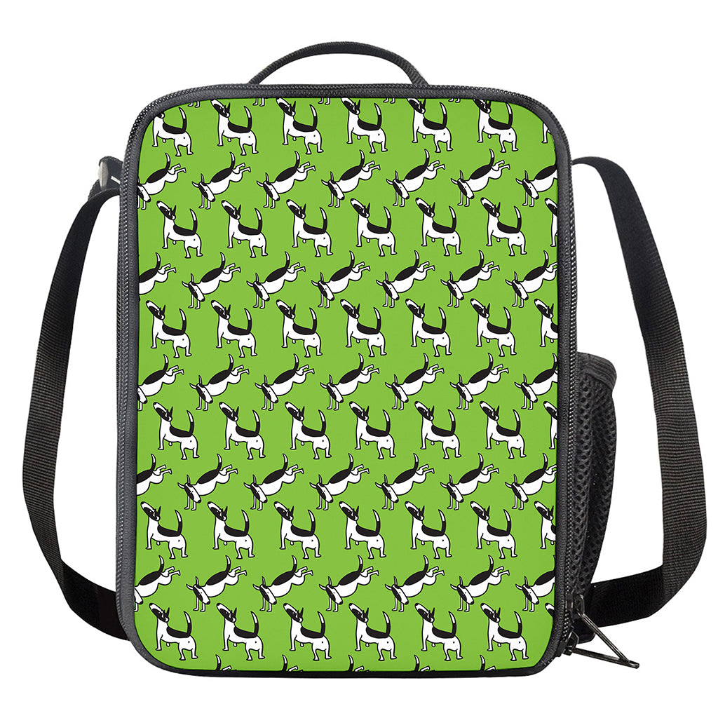 Green Doodle Bull Terrier Pattern Print Crossbody Lunch Bag