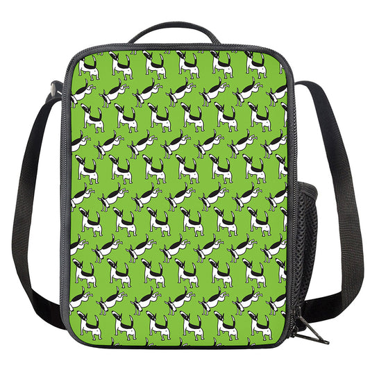Green Doodle Bull Terrier Pattern Print Crossbody Lunch Bag