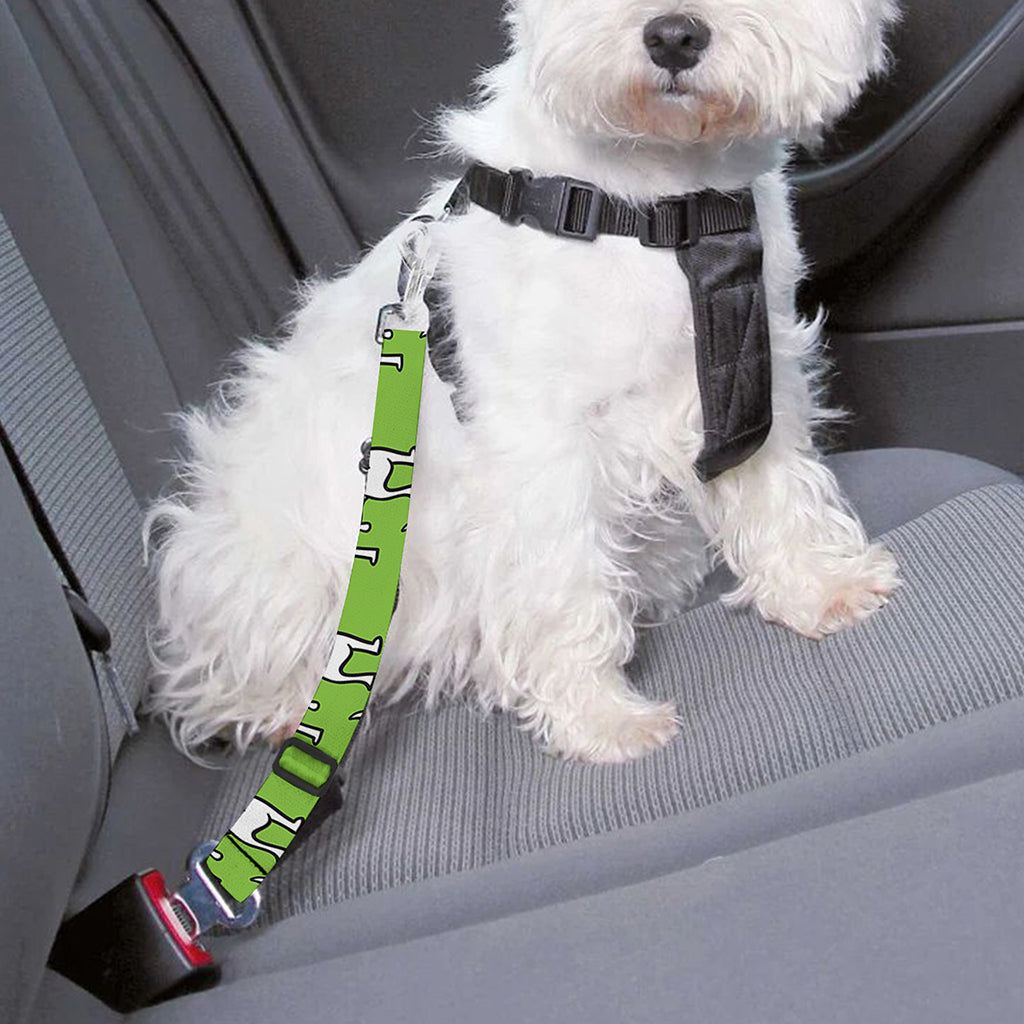Green Doodle Bull Terrier Pattern Print Dog Seat Belt