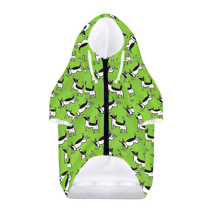 Green Doodle Bull Terrier Pattern Print Dog Zip Up Hoodie