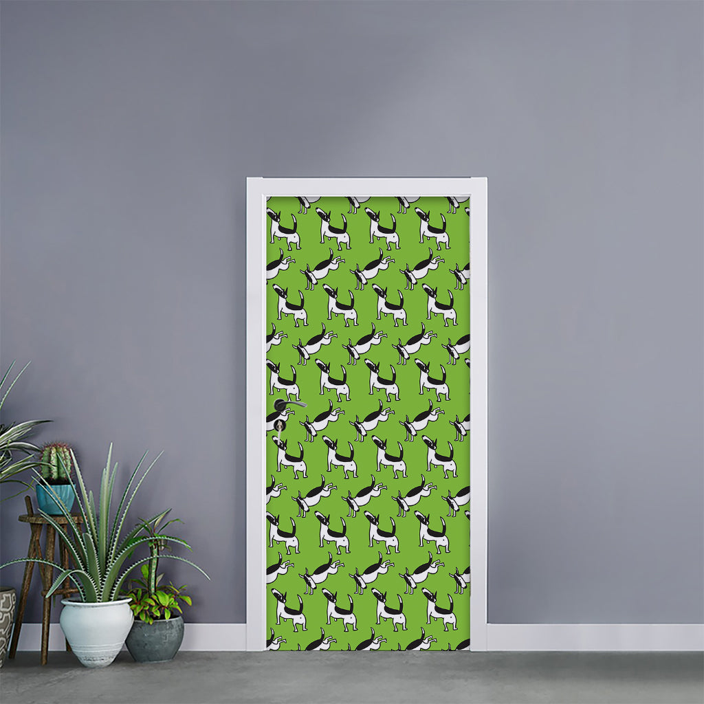 Green Doodle Bull Terrier Pattern Print Door Sticker