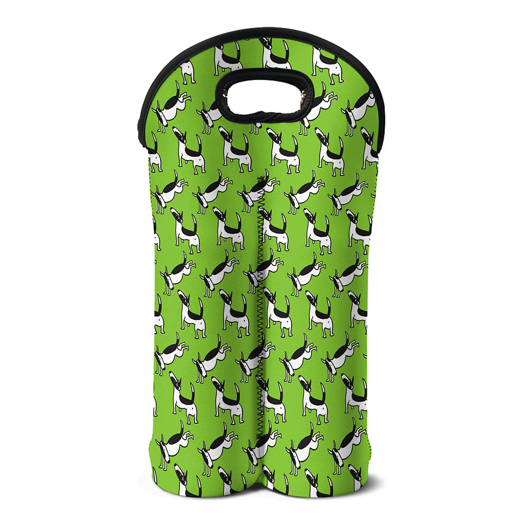 Green Doodle Bull Terrier Pattern Print Double Neoprene Wine Tote