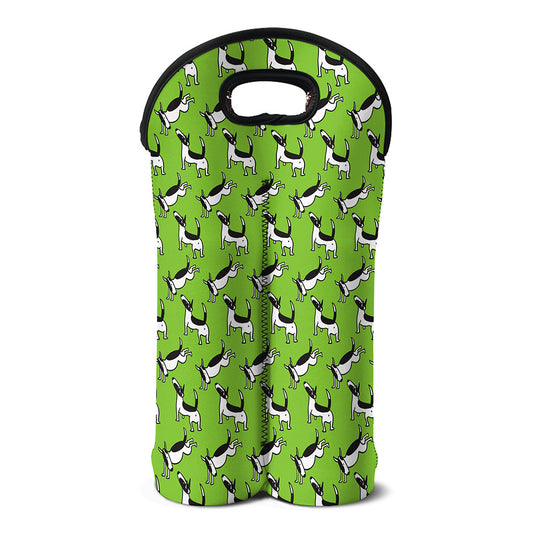 Green Doodle Bull Terrier Pattern Print Double Neoprene Wine Tote