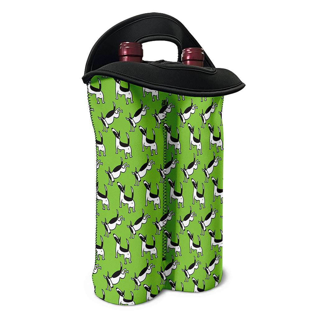Green Doodle Bull Terrier Pattern Print Double Neoprene Wine Tote