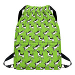 Green Doodle Bull Terrier Pattern Print Drawstring Backpack
