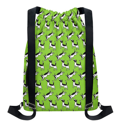 Green Doodle Bull Terrier Pattern Print Drawstring Backpack