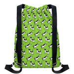 Green Doodle Bull Terrier Pattern Print Drawstring Backpack