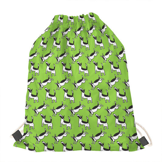 Green Doodle Bull Terrier Pattern Print Drawstring Bag