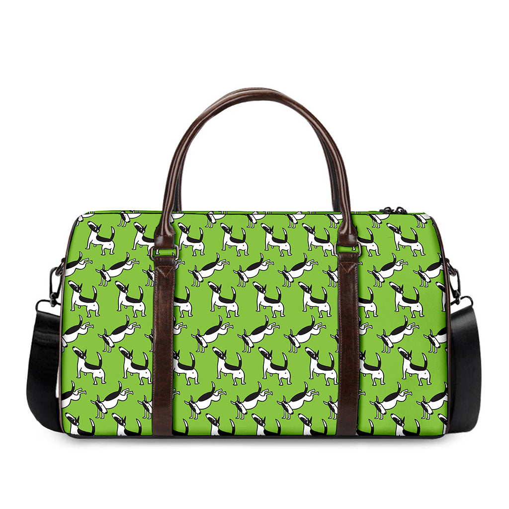 Green Doodle Bull Terrier Pattern Print Duffle Bag