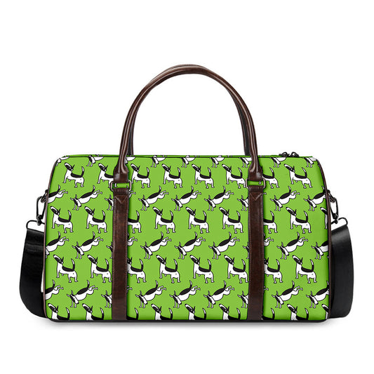 Green Doodle Bull Terrier Pattern Print Duffle Bag