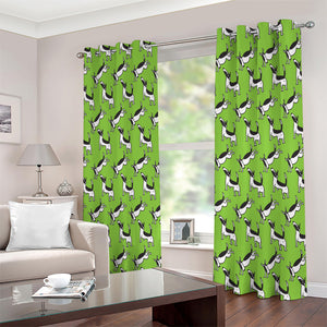 Green Doodle Bull Terrier Pattern Print Extra Wide Grommet Curtains