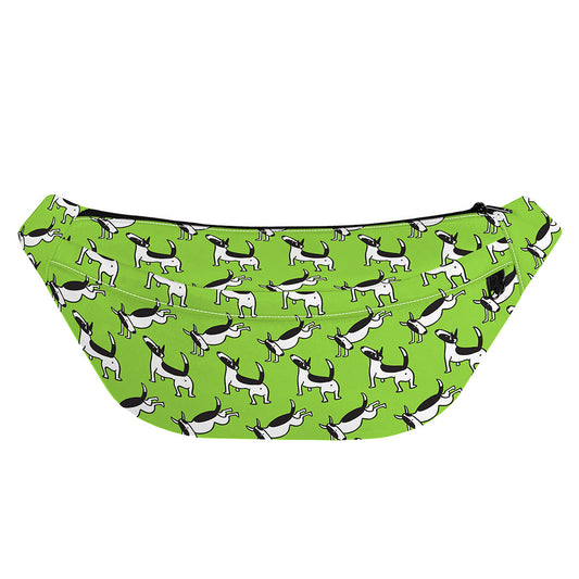 Green Doodle Bull Terrier Pattern Print Fanny Pack