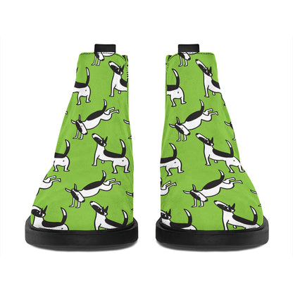 Green Doodle Bull Terrier Pattern Print Flat Ankle Boots