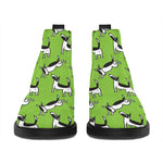 Green Doodle Bull Terrier Pattern Print Flat Ankle Boots