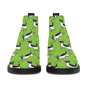 Green Doodle Bull Terrier Pattern Print Flat Ankle Boots