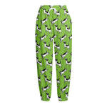 Green Doodle Bull Terrier Pattern Print Fleece Lined Knit Pants