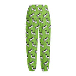 Green Doodle Bull Terrier Pattern Print Fleece Lined Knit Pants