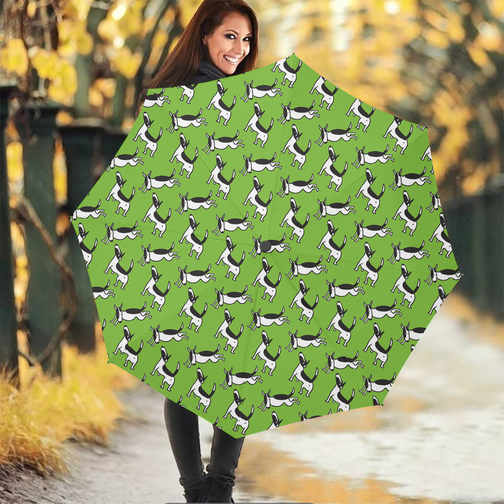 Green Doodle Bull Terrier Pattern Print Foldable Umbrella