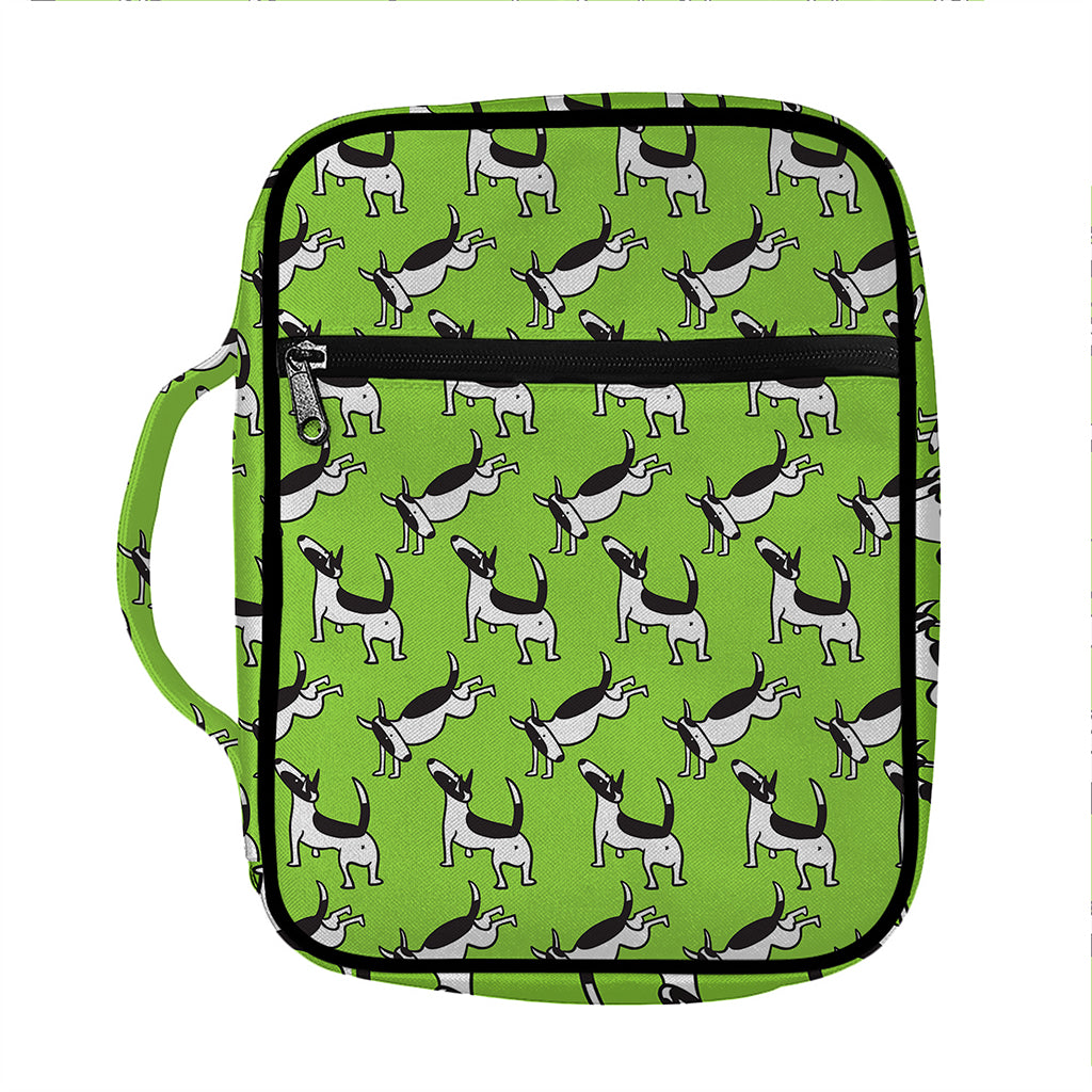 Green Doodle Bull Terrier Pattern Print Front Pocket Bible Bag