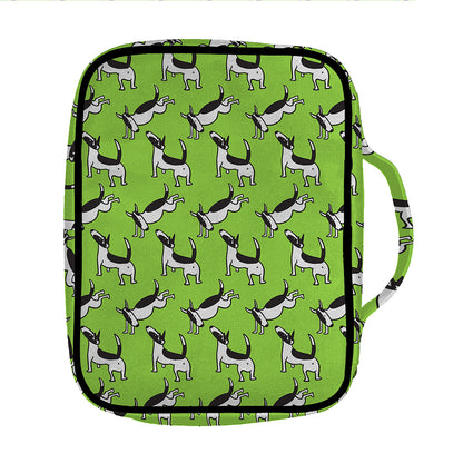Green Doodle Bull Terrier Pattern Print Front Pocket Bible Bag