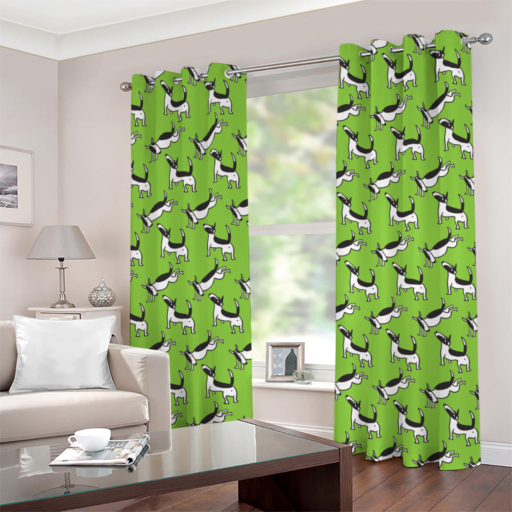 Green Doodle Bull Terrier Pattern Print Grommet Curtains