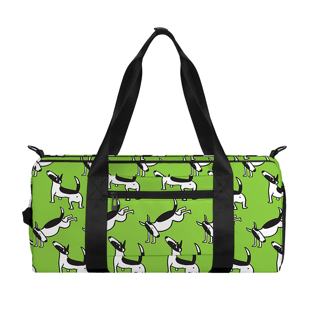 Green Doodle Bull Terrier Pattern Print Gym Bag