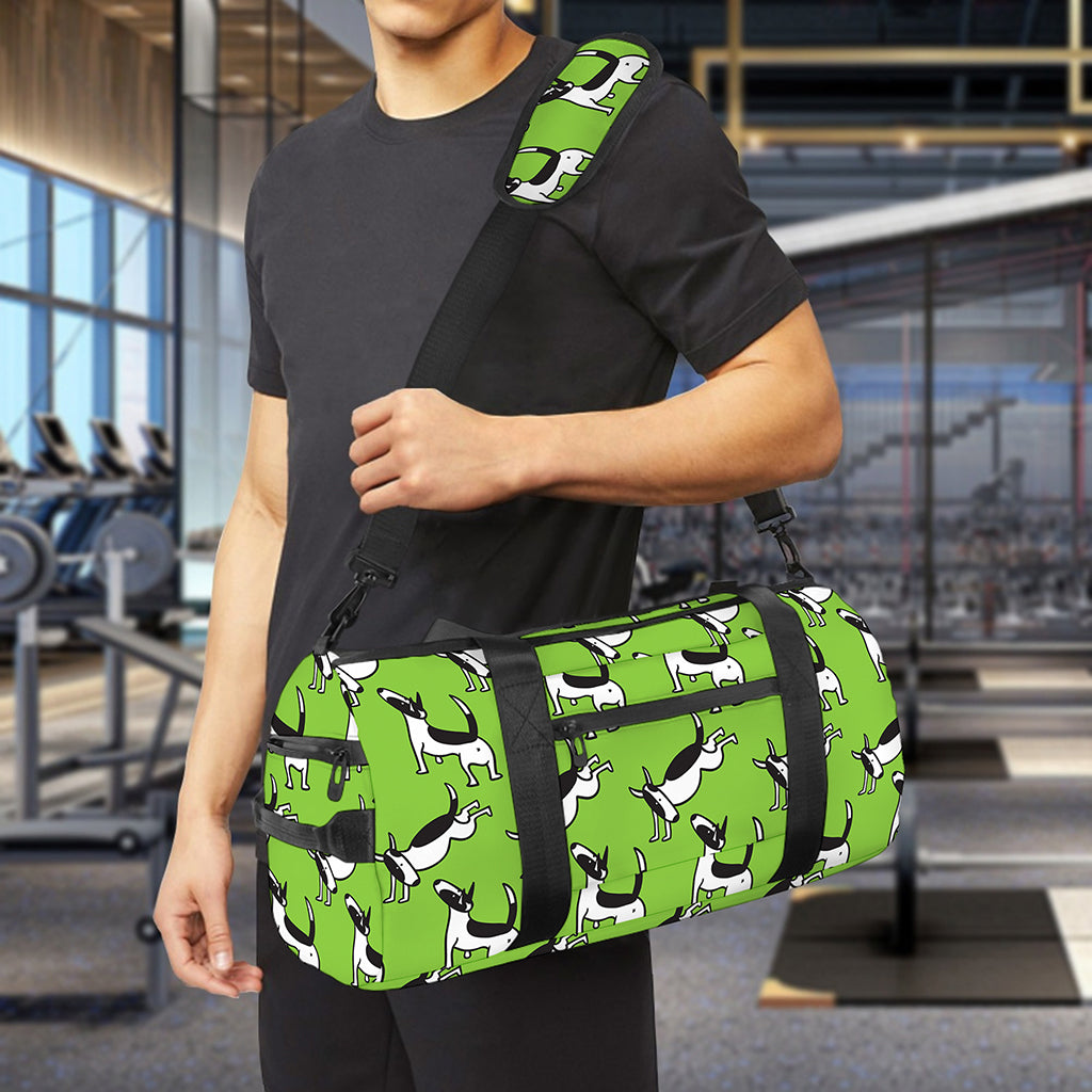 Green Doodle Bull Terrier Pattern Print Gym Bag