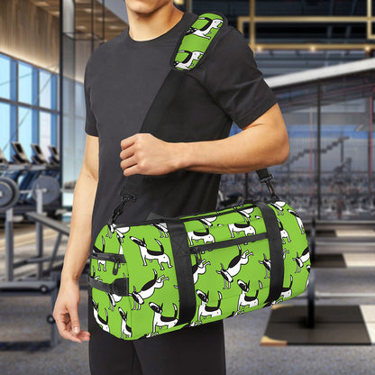 Green Doodle Bull Terrier Pattern Print Gym Bag