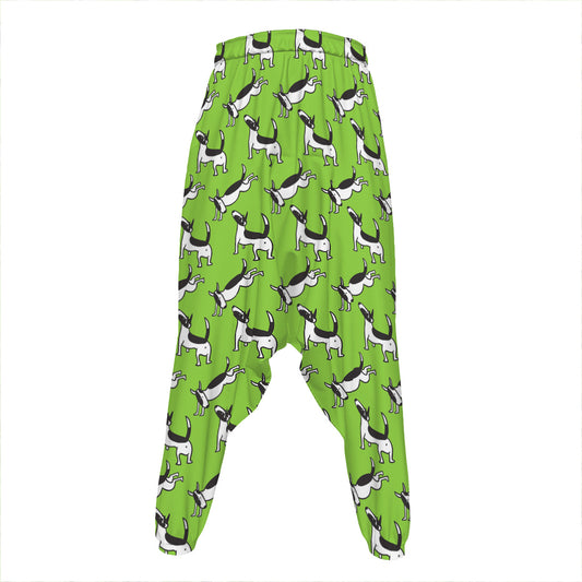 Green Doodle Bull Terrier Pattern Print Hammer Pants