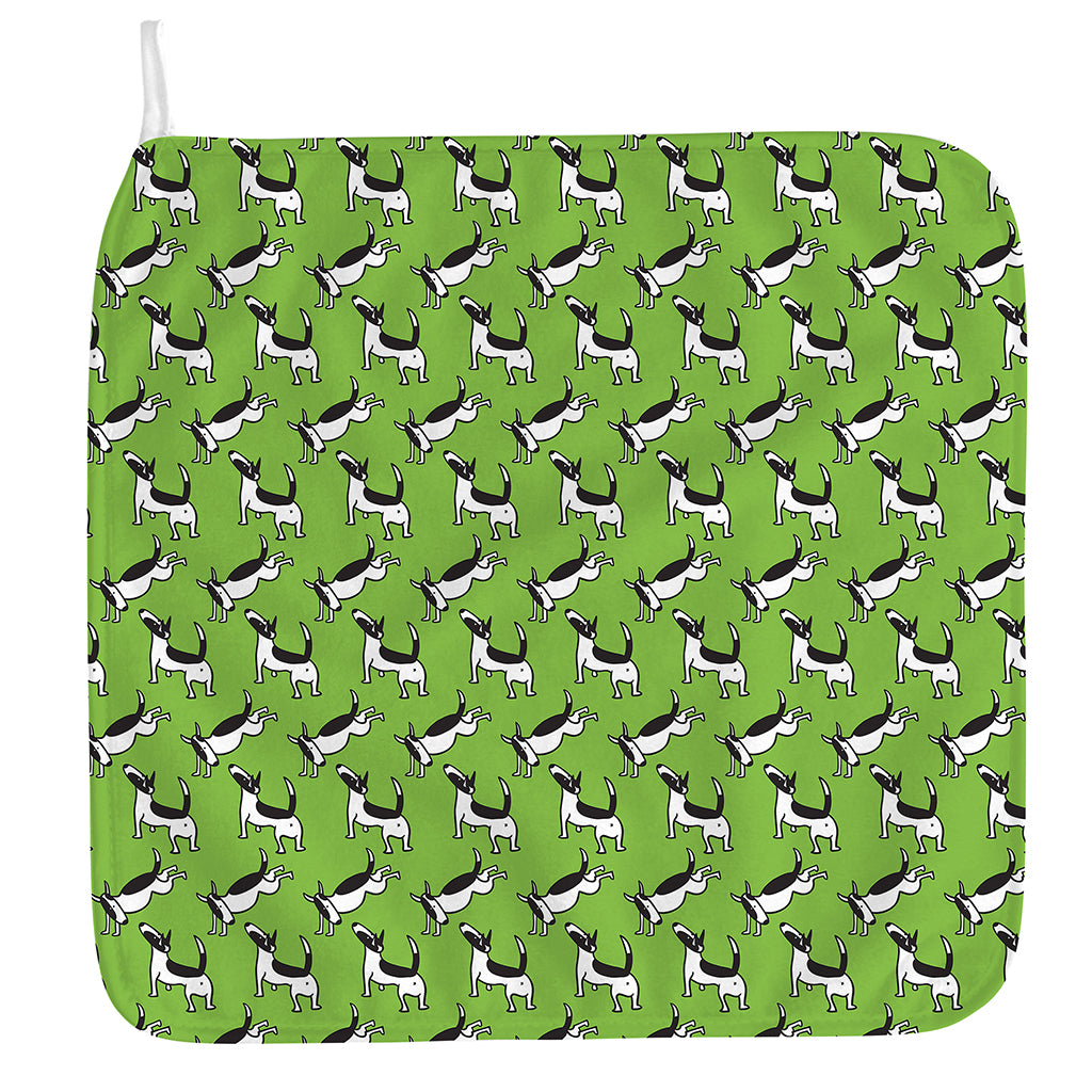 Green Doodle Bull Terrier Pattern Print Hand Towel