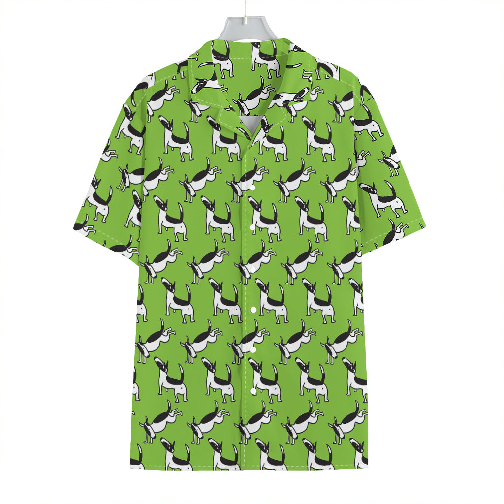 Green Doodle Bull Terrier Pattern Print Hawaiian Shirt