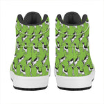 Green Doodle Bull Terrier Pattern Print High Top Leather Sneakers