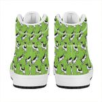 Green Doodle Bull Terrier Pattern Print High Top Leather Sneakers