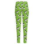 Green Doodle Bull Terrier Pattern Print High-Waisted Pocket Leggings