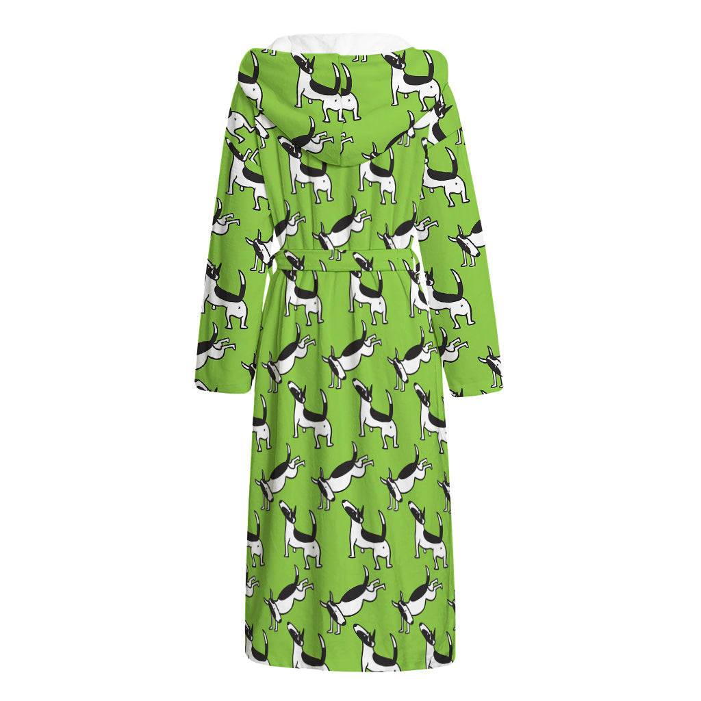 Green Doodle Bull Terrier Pattern Print Hooded Bathrobe