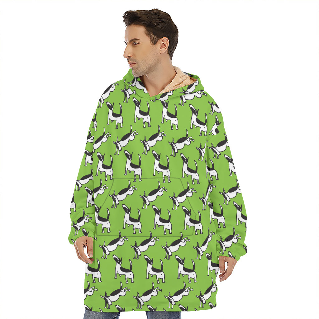 Green Doodle Bull Terrier Pattern Print Hoodie Blanket