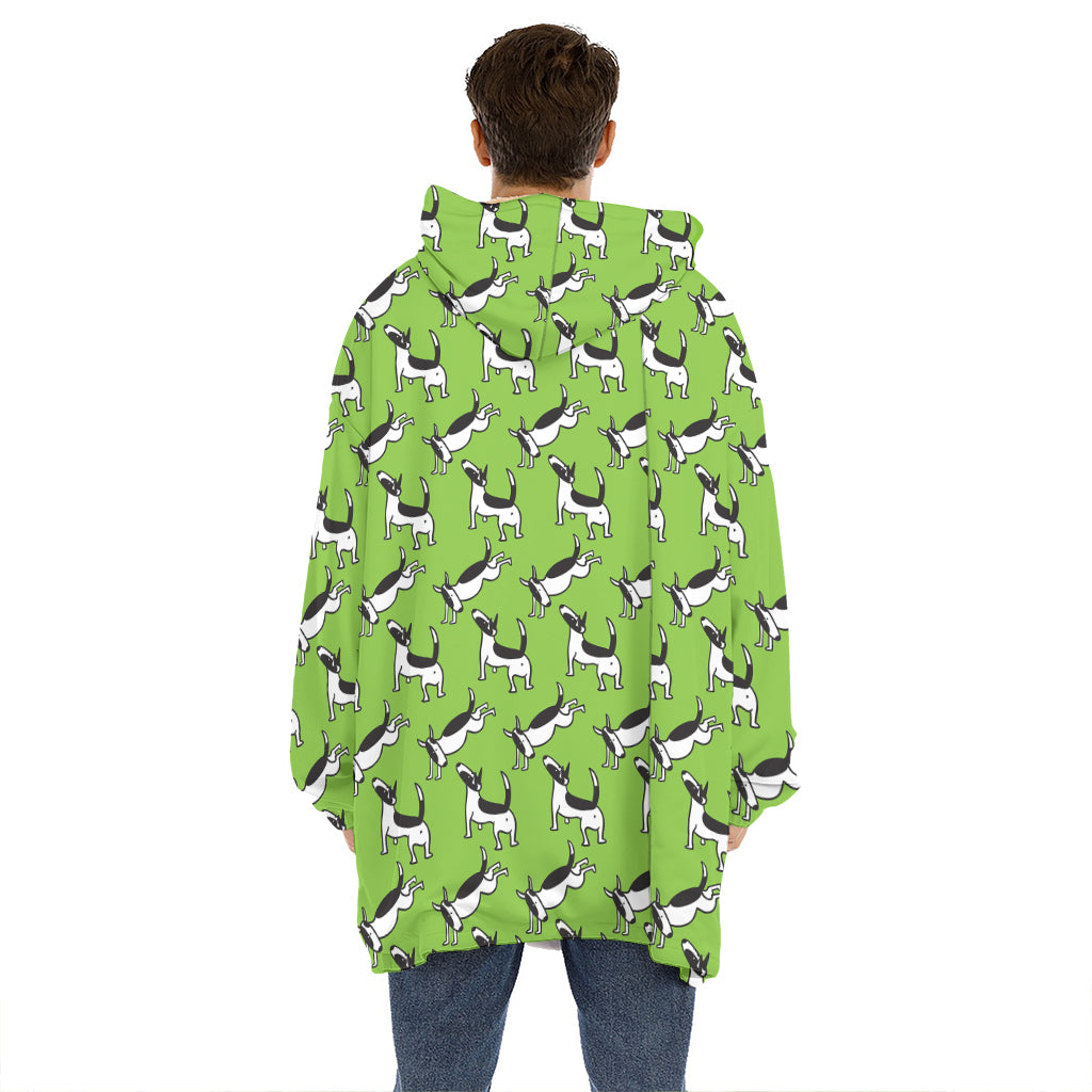 Green Doodle Bull Terrier Pattern Print Hoodie Blanket