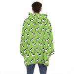 Green Doodle Bull Terrier Pattern Print Hoodie Blanket