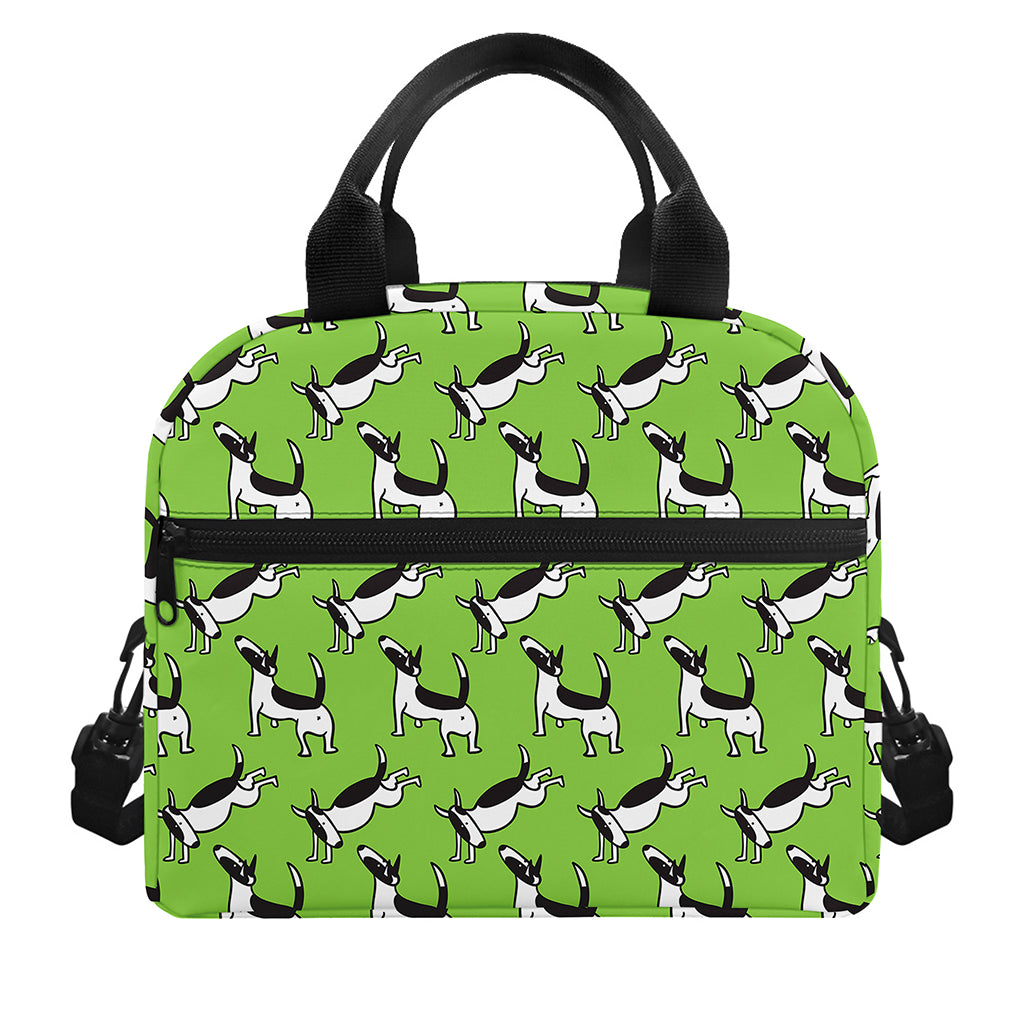 Green Doodle Bull Terrier Pattern Print Insulated Lunch Bag
