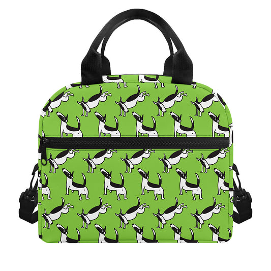 Green Doodle Bull Terrier Pattern Print Insulated Lunch Bag