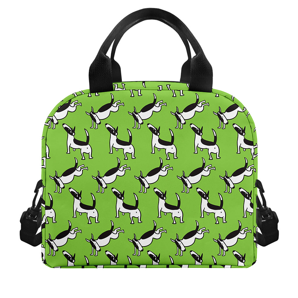 Green Doodle Bull Terrier Pattern Print Insulated Lunch Bag