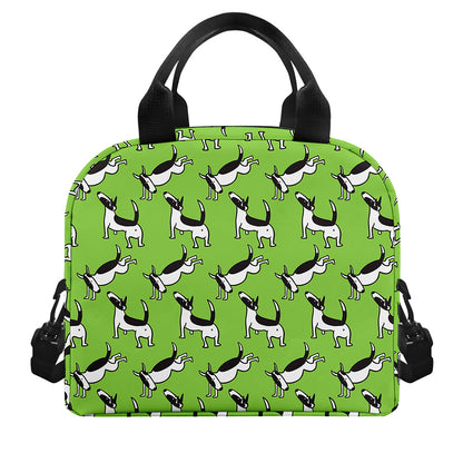 Green Doodle Bull Terrier Pattern Print Insulated Lunch Bag