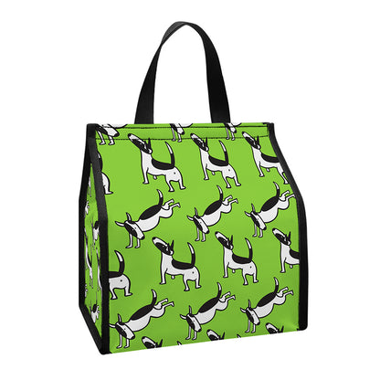 Green Doodle Bull Terrier Pattern Print Insulated Lunch Tote