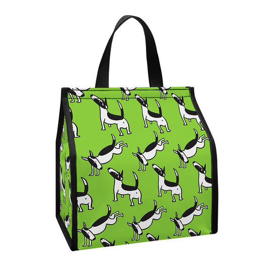 Green Doodle Bull Terrier Pattern Print Insulated Lunch Tote