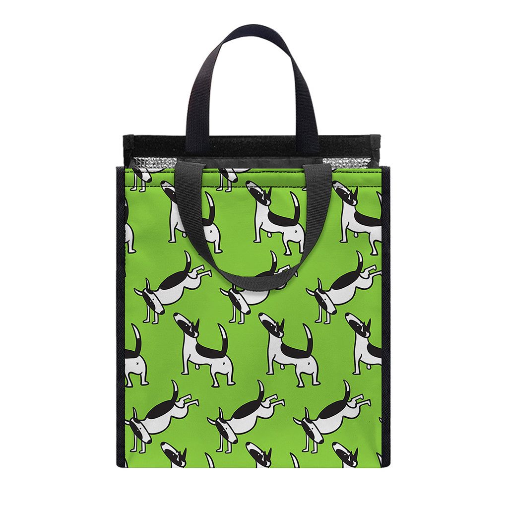 Green Doodle Bull Terrier Pattern Print Insulated Lunch Tote
