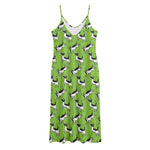 Green Doodle Bull Terrier Pattern Print Jersey Midi Cami Dress