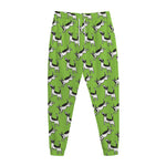 Green Doodle Bull Terrier Pattern Print Jogger Pants