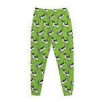 Green Doodle Bull Terrier Pattern Print Jogger Pants