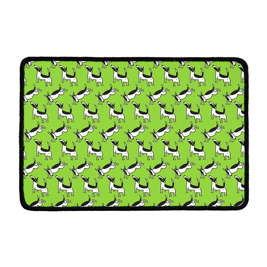 Green Doodle Bull Terrier Pattern Print Kitchen Mat